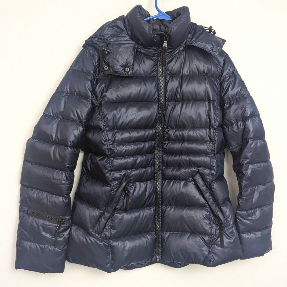 Andrew Marc EUC Navy Down 650 fill power Hooded Zip Jacket L